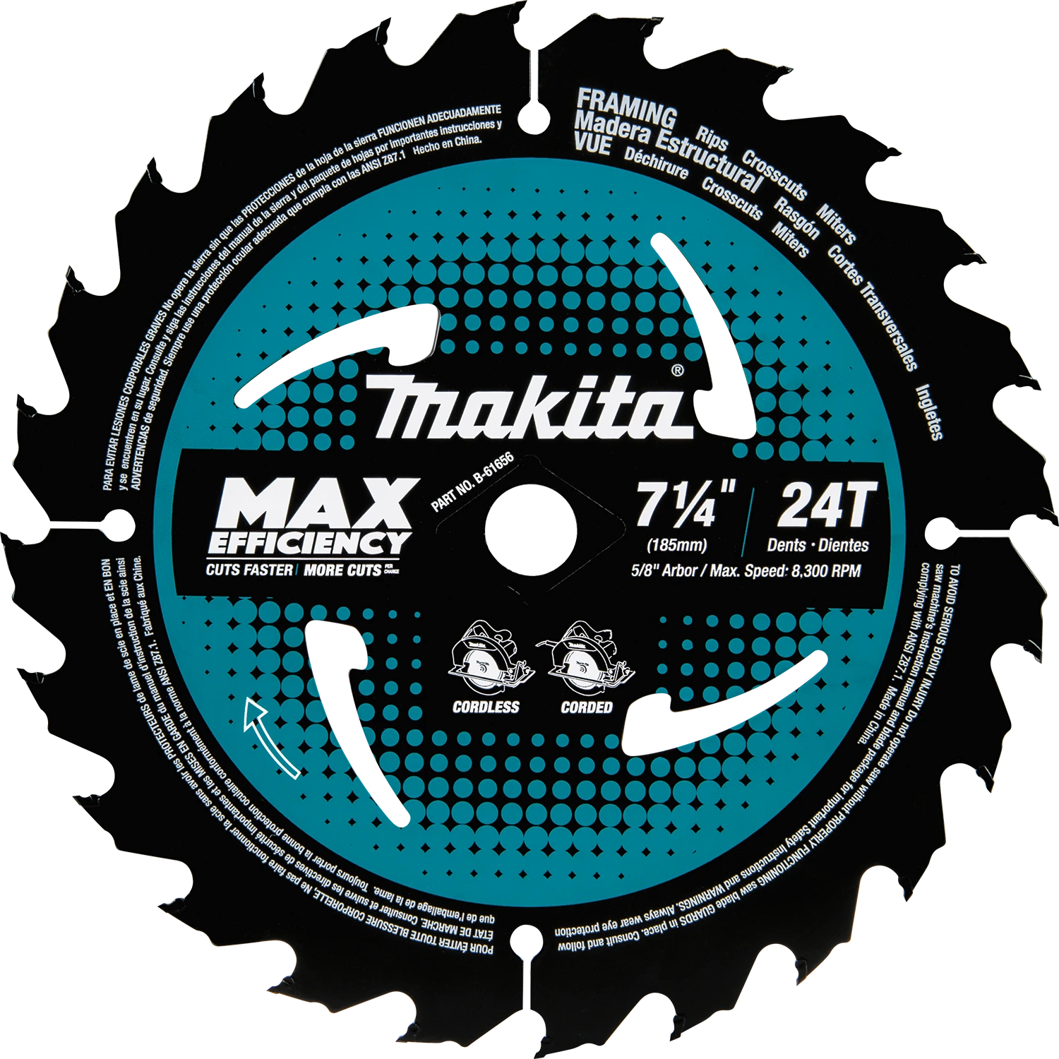 Makita B-61656 7-1/4" 40T Carbide-Tipped Max Efficiency Circular Saw Blade 3 Makita B-61656 7-1/4" 40T Carbide-Tipped Max Efficiency Circular Saw Blade