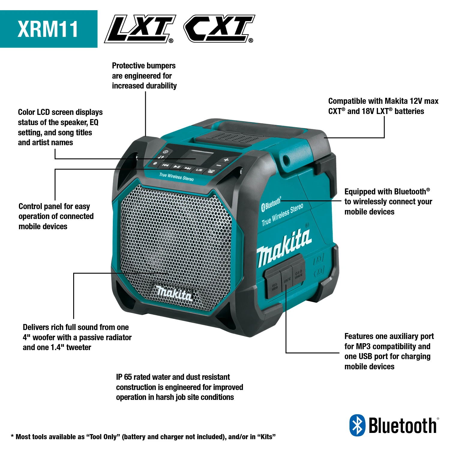 Makita XRM11 18V LXT 12V Max CXT Cordless Bluetooth Job Site Speaker (Tool Only) 4 Makita XRM11 18V LXT 12V Max CXT Cordless Bluetooth Job Site Speaker (Tool Only) - Image 2
