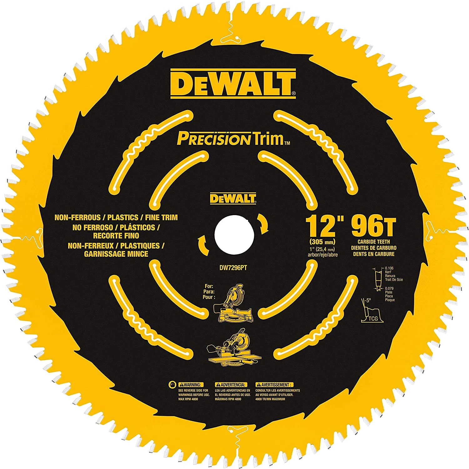 DeWalt DW7296PT 12" 96 Tooth Ultra-Smooth Crosscutting Saw Blade 3 DeWalt DW7296PT 12" 96 Tooth Ultra-Smooth Crosscutting Saw Blade