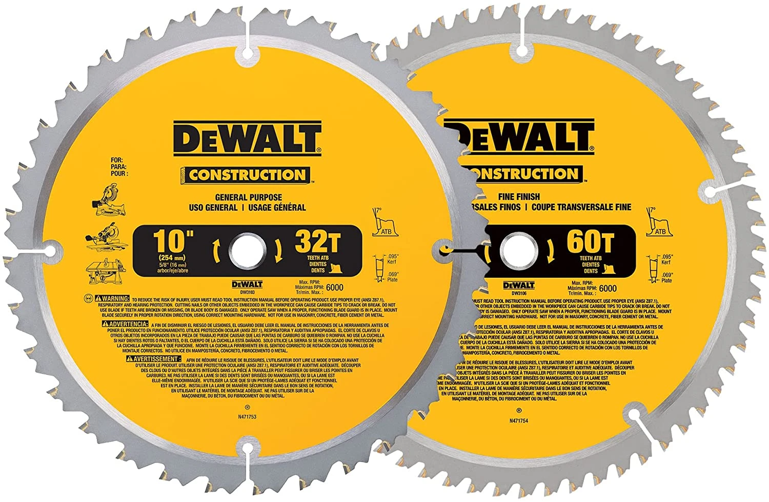 DeWalt DW3106P5 10" Saw Blade Combo Pack 3 DeWalt DW3106P5 10" Saw Blade Combo Pack